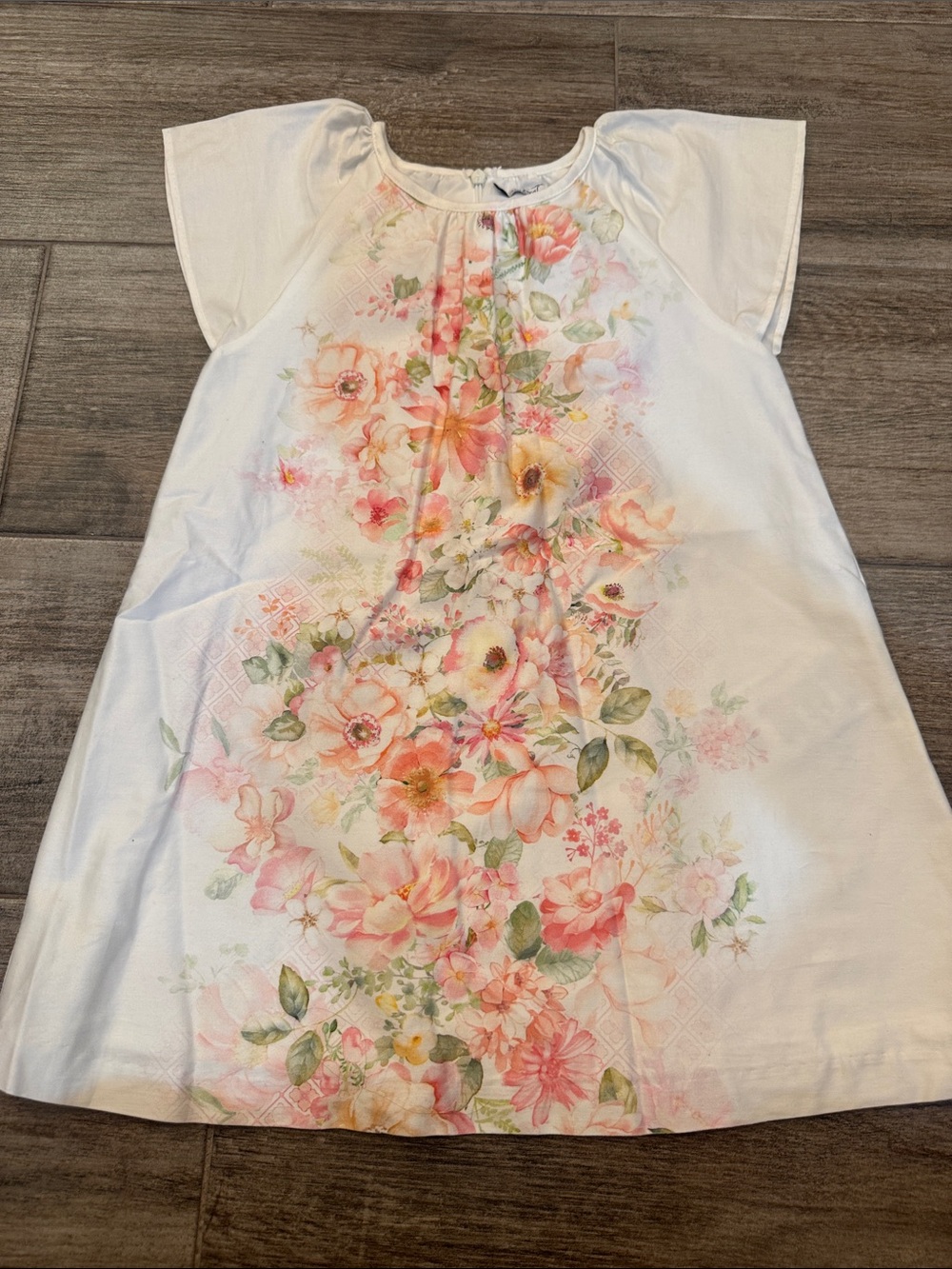 Mayoral White Dress with Pink and Green Floral Cascade